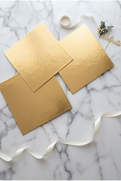 CREAPACK Gold Mendil, Pasta Altlığı, 34x34 cm, 5 adet, Kalın Mukavva Pasta Altı