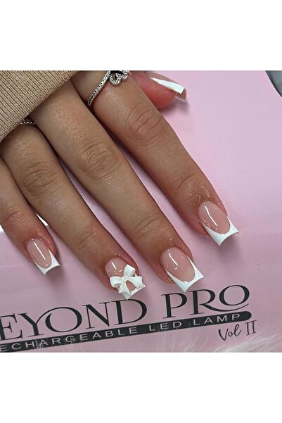 Arabest 24Pcs Short Square Press On Nails,Glossy Nude Pink with White French ...