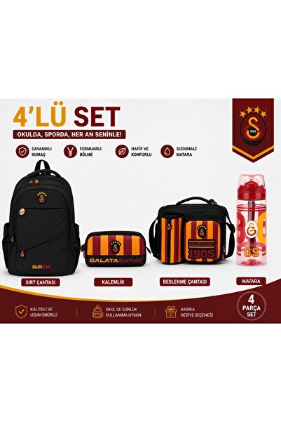 Galatasaray Licensed Black Backpack 26547+ Lunchbox 26927+ Pen Holder 26578+ ...