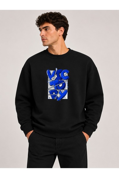herkesemoda Victory Print Detailed Crew Neck 2 Thread Sweatshirt