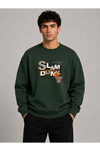herkesemoda Slam Dunk Print Detailed Crew Neck 2-Thread Sweatshirt