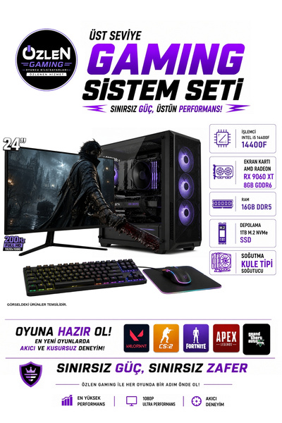 ÖZLEN X42 İ5 14400F RX 9060 XT 8GB 16GB DDR5 RAM 1TB M.2 SSD 24'' Full HD 200...