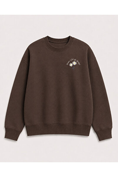herkesemoda Daisy Print Detailed Crew Neck 2 Thread Sweatshirt
