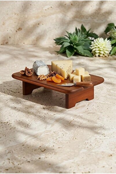 Atbyhome Acacia Wood Stand Presentation Plate 35X22X8 cm - Rectangular Cheese...