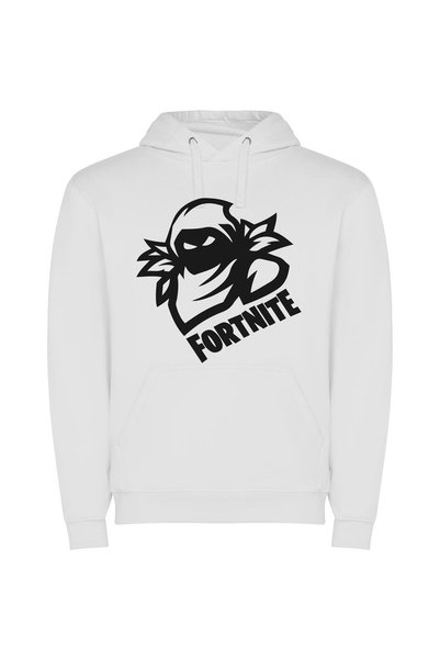 iLovePrints Monochrome Fortnite Masterpiece Φούτερ με κουκούλα σε χρώμα Λευκό