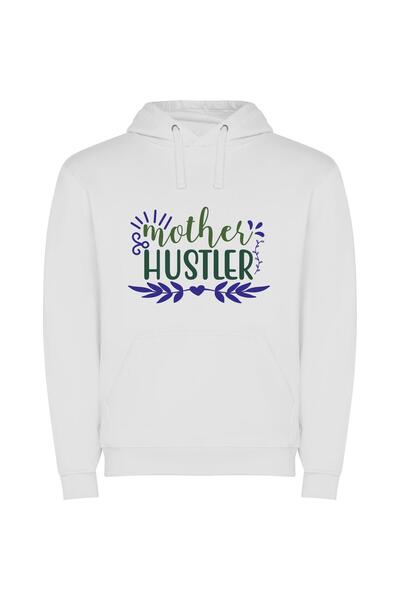 iLovePrints Pink & Green Mama Φούτερ με κουκούλα σε χρώμα Λευκό