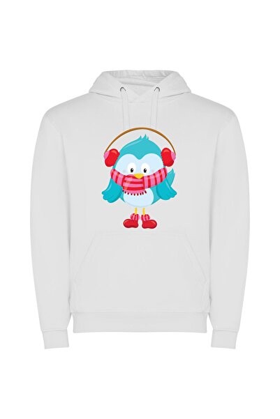 iLovePrints Frosty Feathered Friends Φούτερ με κουκούλα σε χρώμα Λευκό