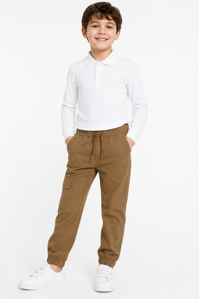 tinytrends Erkek Çocuk Jogger Okul Pantolonu Kargo Cepli Ribanalı Bel
