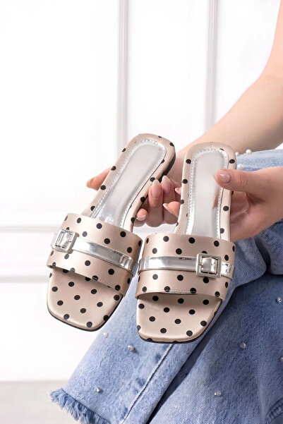 FUGA MODA Prato Mink Satin Polka Dot Stylish Women's Daily Slippers