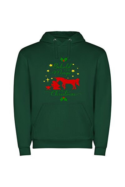 iLovePrints Merry Mystic Christmas Magic Φούτερ με κουκούλα σε χρώμα Πράσινο