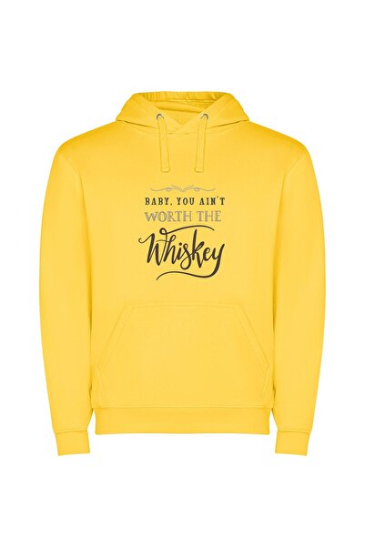 iLovePrints Whiskey Worth It All Φούτερ με κουκούλα σε χρώμα Κίτρινο