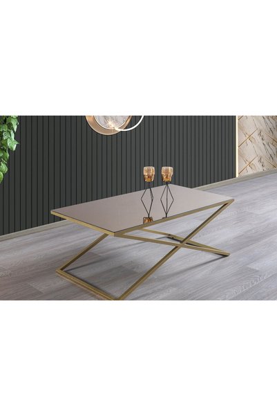 Vivense VENEDİK ORTA SEHPA, GOLD METAL AYAKLI, BRONZ AYNALI