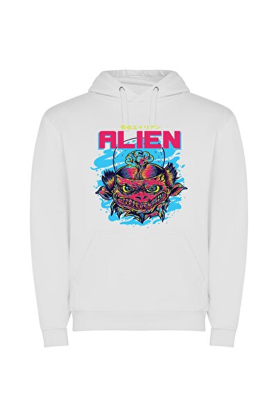 iLovePrints Demonic Alien Aesthetic Φούτερ με κουκούλα σε χρώμα Λευκό