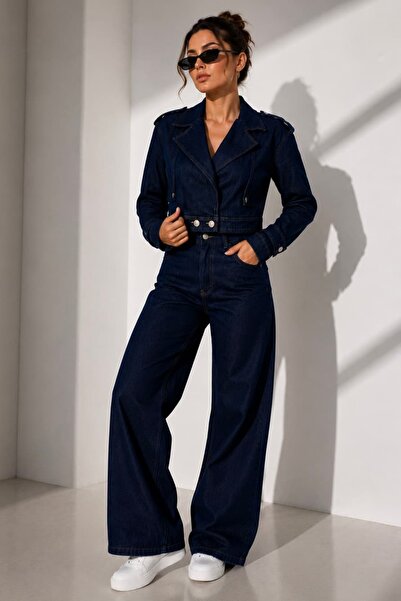 bb butik basic Dark Denim Ceket Pantolon İkili Takım MY3535