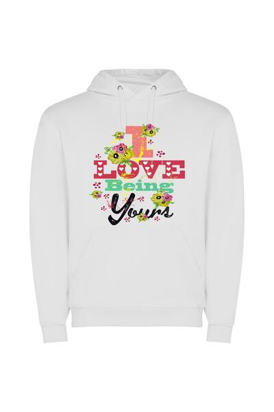 iLovePrints Blossoming Love, Forever Yours Φούτερ με κουκούλα σε χρώμα Λευκό