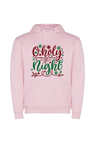 iLovePrints Merry Holly Night Bliss Φούτερ με κουκούλα σε χρώμα Ροζ