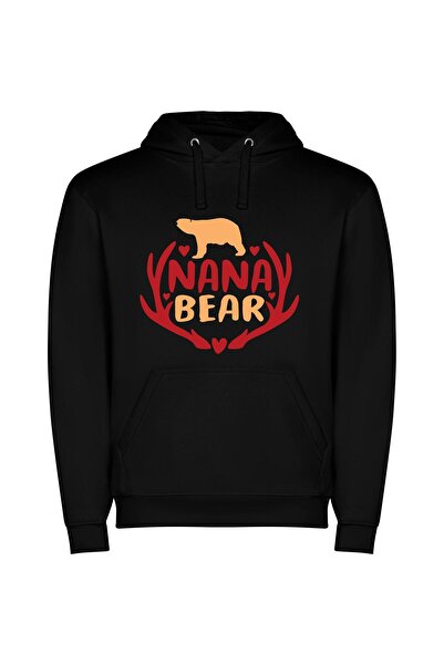 iLovePrints Grandma's Vanara: Illustrated Bear Φούτερ με κουκούλα σε χρώμα Μαύρο
