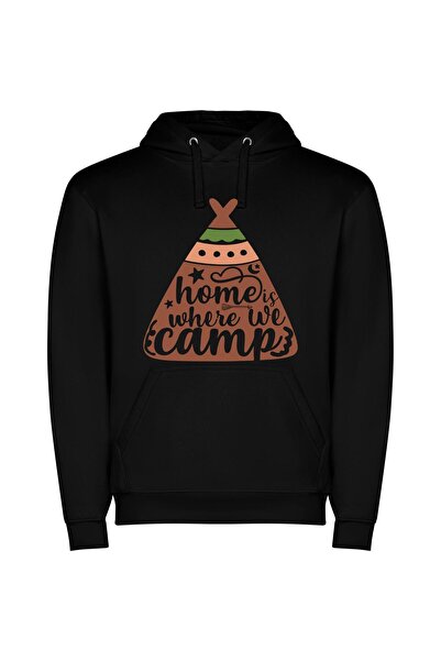 iLovePrints Camping Chronicles: Home & Teepee Φούτερ με κουκούλα σε χρώμα Μαύρο