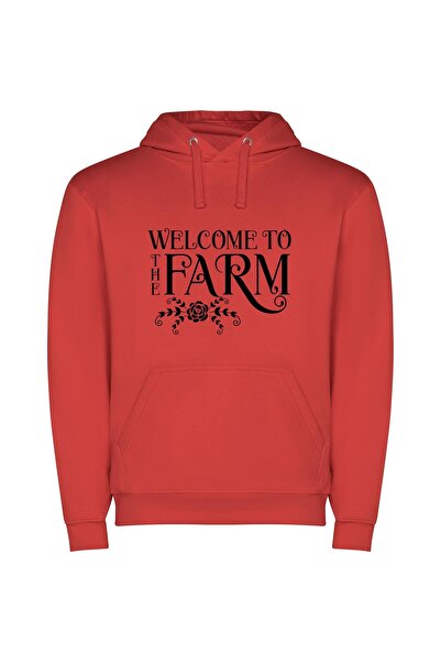 iLovePrints Farmscape Hospitality: Welcome! Φούτερ με κουκούλα σε χρώμα Κόκκινο