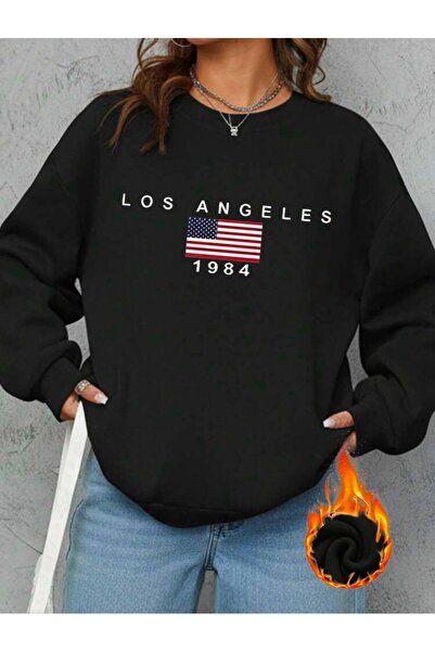 herkesemoda Hanorac cu guler rotund, imprimat Los Angeles, cu 2 fire, tip ras...