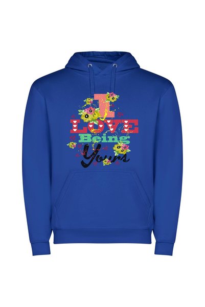 iLovePrints Blossoming Love, Forever Yours Φούτερ με κουκούλα σε χρώμα Μπλε
