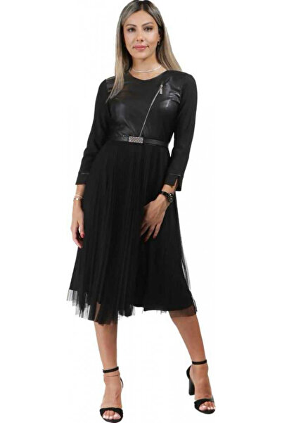 OEM Rochie elegantă neagră cu fustă plisată din tull