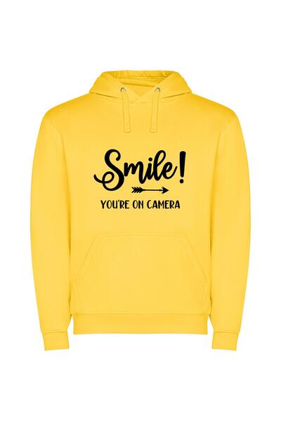 iLovePrints Smile-Cam Focus: Capturing Joy Φούτερ με κουκούλα σε χρώμα Κίτρινο