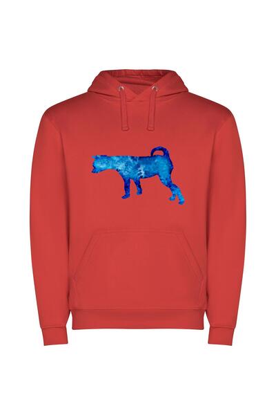 iLovePrints Digital Blue Dog Portrait Φούτερ με κουκούλα σε χρώμα Κόκκινο
