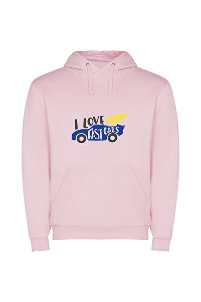 iLovePrints Speed Love: Blue Car Φούτερ με κουκούλα σε χρώμα Ροζ