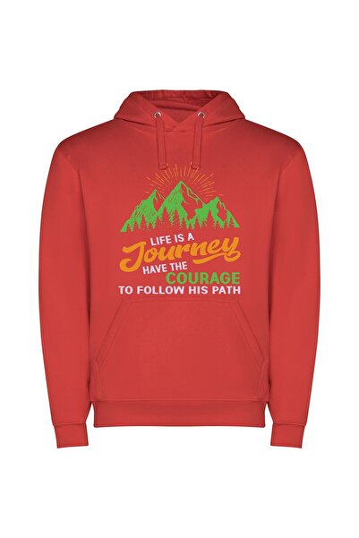 iLovePrints Daring Paths of Life Φούτερ με κουκούλα σε χρώμα Κόκκινο