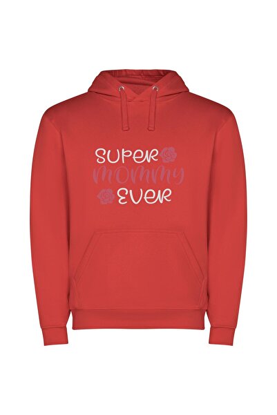 iLovePrints Super Mommy Love Φούτερ με κουκούλα σε χρώμα Κόκκινο