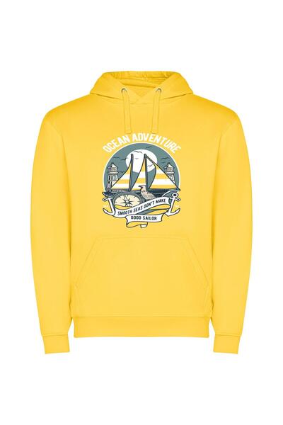 iLovePrints Sailing Time: Illustrated Logo Φούτερ με κουκούλα σε χρώμα Κίτρινο