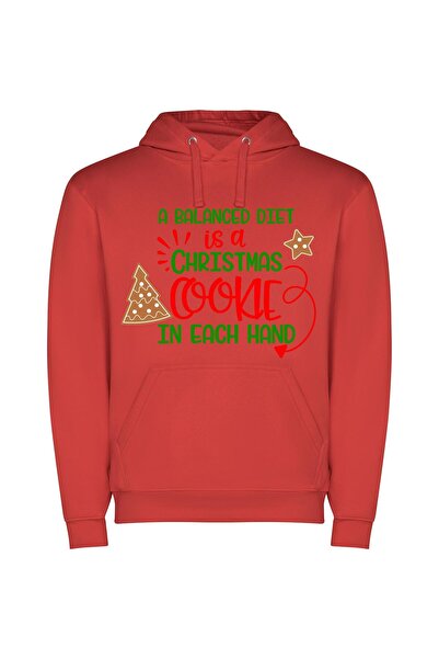 iLovePrints Merry Cookie Balance Delight Φούτερ με κουκούλα σε χρώμα Κόκκινο