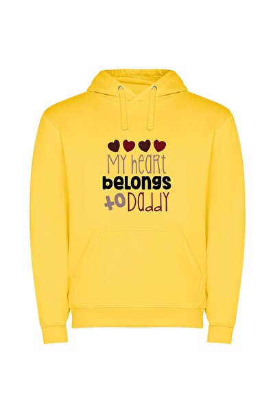iLovePrints Daddy's February Love Emblem Φούτερ με κουκούλα σε χρώμα Κίτρινο