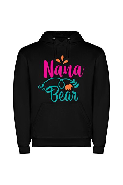 iLovePrints Grandma's Bear Logo Φούτερ με κουκούλα σε χρώμα Μαύρο
