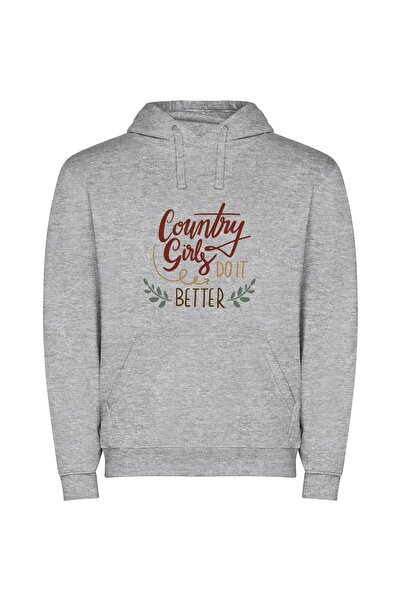 iLovePrints Countryside Chic: Girls Prevail Φούτερ με κουκούλα σε χρώμα Γκρι