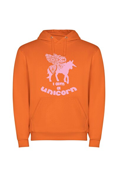 iLovePrints Majestic Floral Unicorn Φούτερ με κουκούλα σε χρώμα Πορτοκαλί
