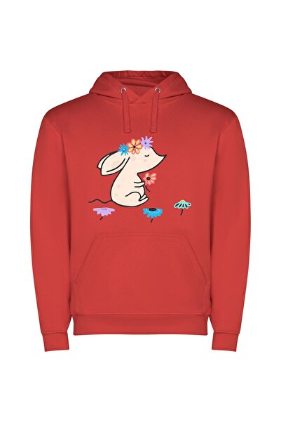 iLovePrints Whimsical Floral Pup Φούτερ με κουκούλα σε χρώμα Κόκκινο