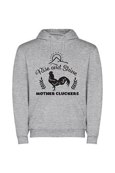 iLovePrints Sunlit Rooster Rising Φούτερ με κουκούλα σε χρώμα Γκρι