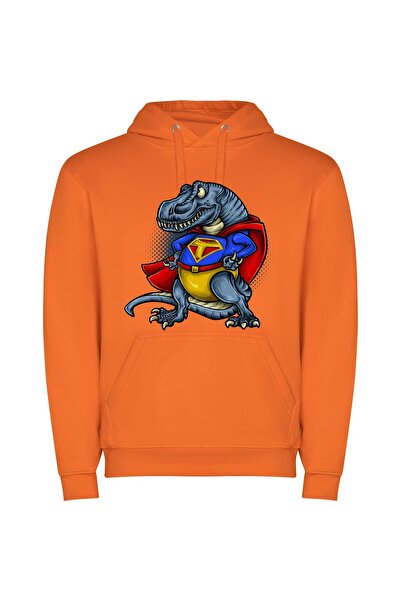 iLovePrints Superhero T-Rex Mascot Φούτερ με κουκούλα σε χρώμα Πορτοκαλί