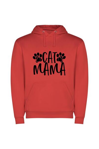 iLovePrints Purrfect Cat Logo Design Φούτερ με κουκούλα σε χρώμα Κόκκινο