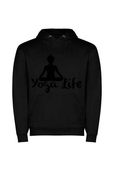 iLovePrints Monochrome Zen: Street Yoga Φούτερ με κουκούλα σε χρώμα Μαύρο