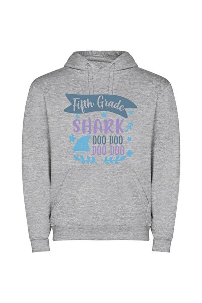 iLovePrints 5th Grade Shark Spectacle Φούτερ με κουκούλα σε χρώμα Γκρι