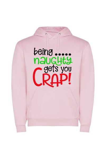 iLovePrints Naughty No More: Crap! Φούτερ με κουκούλα σε χρώμα Ροζ