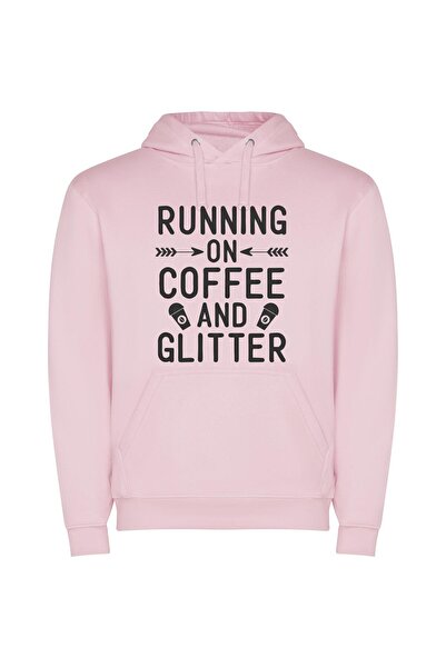 iLovePrints Caffeinated Glitter Glam Φούτερ με κουκούλα σε χρώμα Ροζ