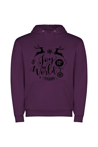 iLovePrints Joyous Snowflake Reindeers Φούτερ με κουκούλα σε χρώμα Μωβ