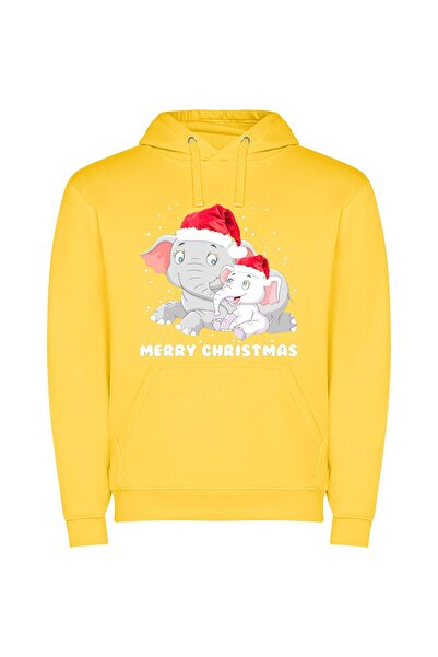 iLovePrints Festive Elephant Extravaganza Φούτερ με κουκούλα σε χρώμα Κίτρινο