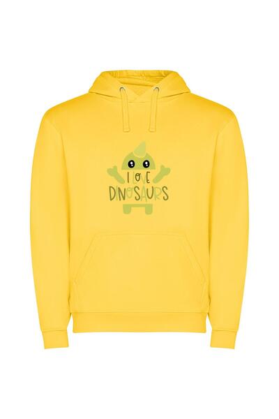 iLovePrints Dino Love: Adorable Characters Φούτερ με κουκούλα σε χρώμα Κίτρινο