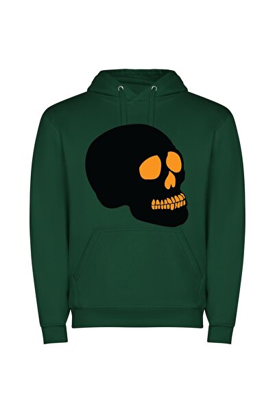 iLovePrints Sinister Orange Skull Φούτερ με κουκούλα σε χρώμα Πράσινο