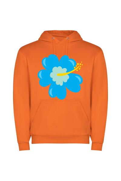 iLovePrints Blue Bloom Extravaganza Φούτερ με κουκούλα σε χρώμα Πορτοκαλί